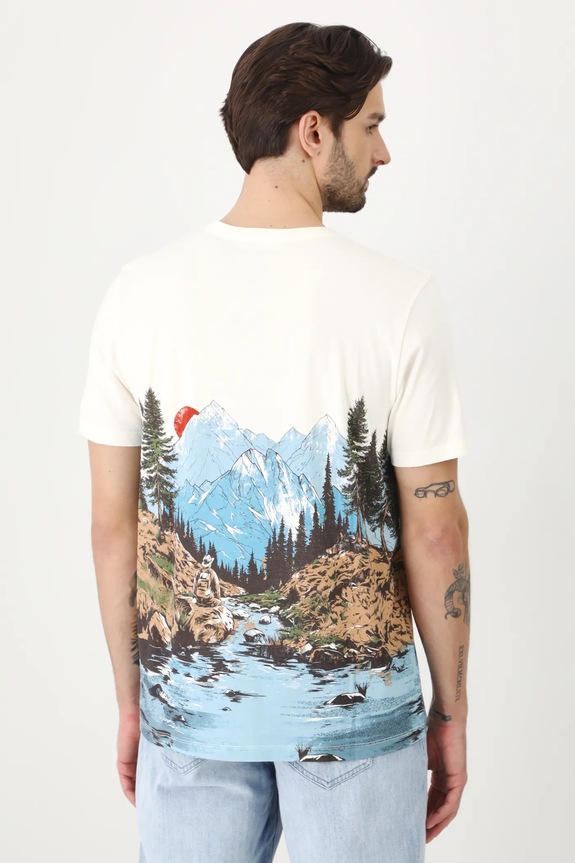Odzież T-shirt bawełniany męski z nadrukiem kolor beżowy RS25-TSM523 beżowy
