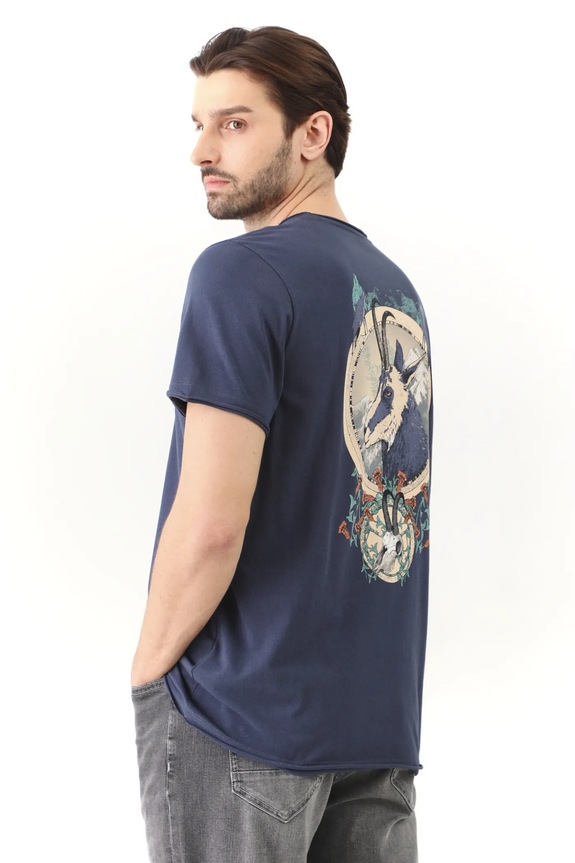 T-shirt bawełniany męski z nadrukiem kolor granatowy okrągły granatowy RS25-TSM524