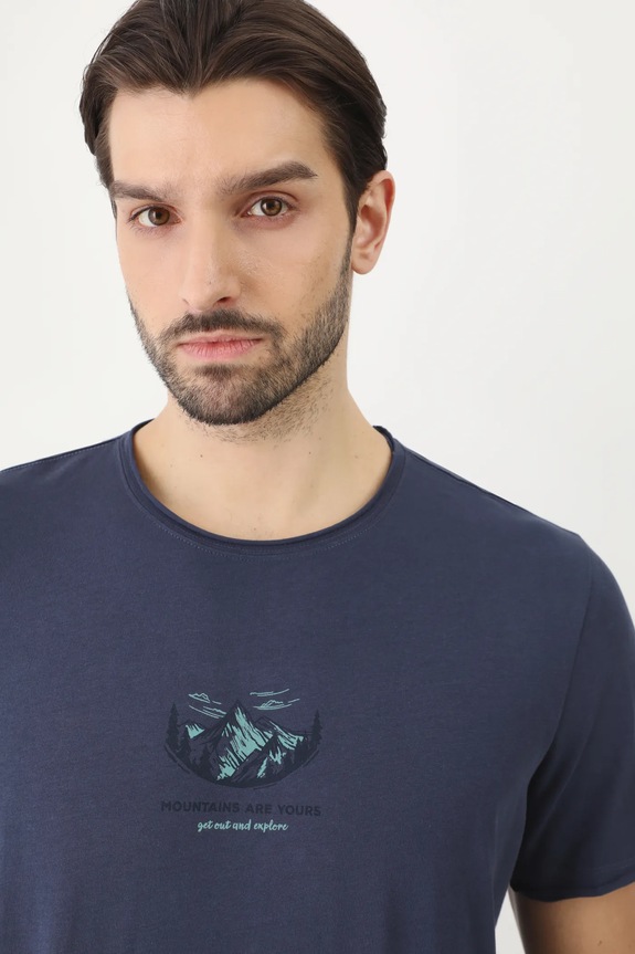 T-shirt bawełniany męski z nadrukiem kolor granatowy RS25-TSM524 granatowy