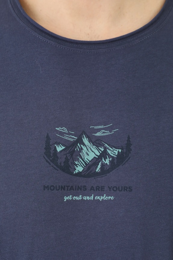 T-shirt bawełniany męski z nadrukiem kolor granatowy RS25-TSM524