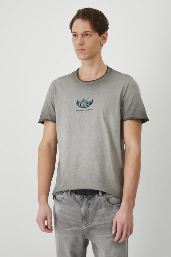 T-shirt bawełniany męski z nadrukiem kolor szary okrągły szary RS25-TSM524