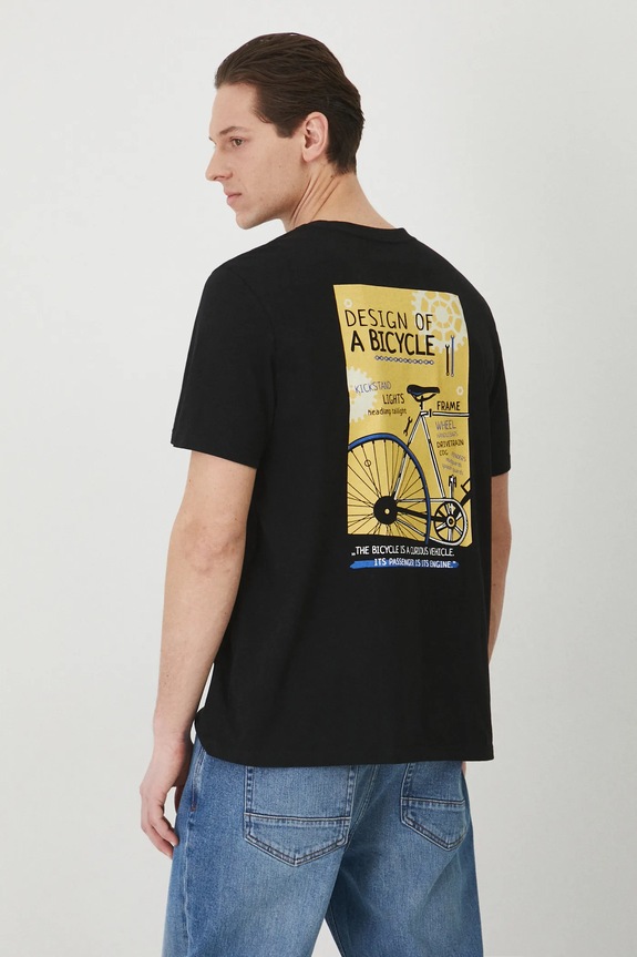 Odzież T-shirt bawełniany męski z nadrukiem kolor czarny RS25.TSM611 czarny