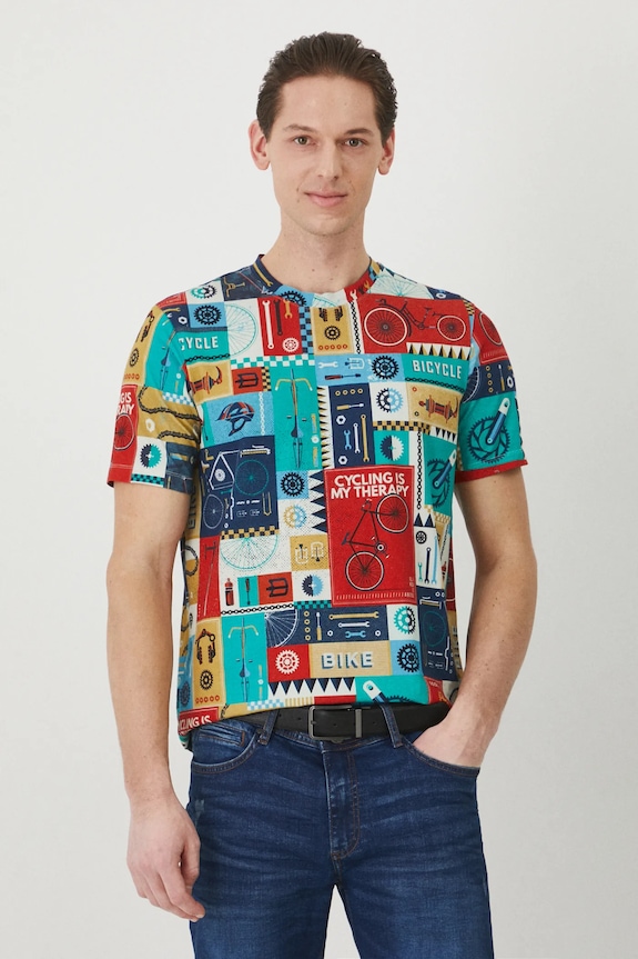 T-shirt męski z elastanem wzorzysty kolor czerwony wzorzyste czerwony RS25-TSM618