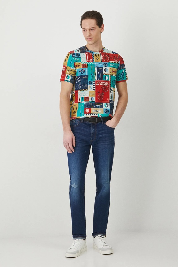 T-shirt męski z elastanem wzorzysty kolor czerwony RS25-TSM618 czerwony RS25