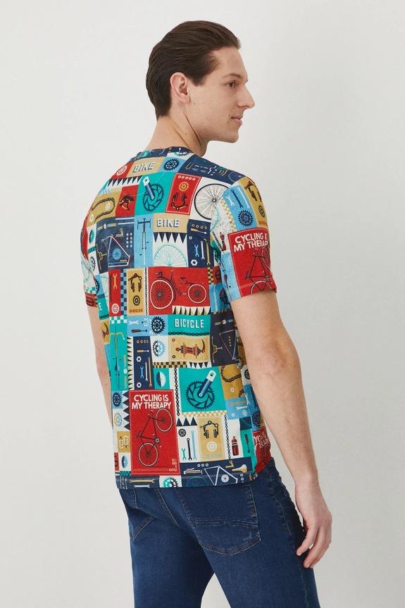 Odzież T-shirt męski z elastanem wzorzysty kolor czerwony RS25-TSM618 czerwony