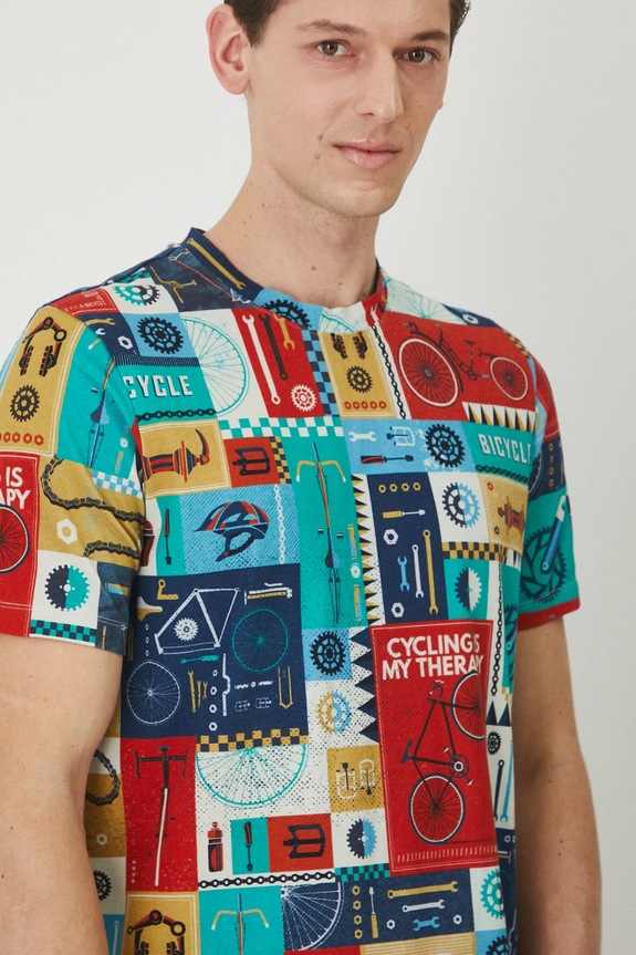 T-shirt męski z elastanem wzorzysty kolor czerwony czerwony RS25-TSM618