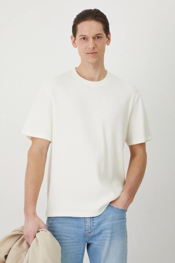 Tričko pánske s elastanom s praným efektom biela farba s elastanom biela RS25-TSM620