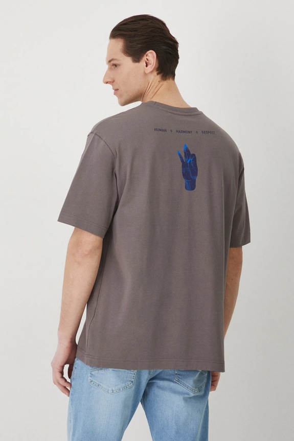 T-shirt bawełniany męski z elastanem by Patrycja Niewiadomska, Sense of Values kolor szary szary RS25-TSM650