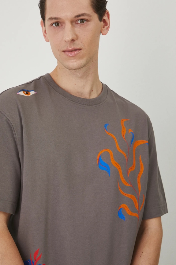 T-shirt bawełniany męski z elastanem by Patrycja Niewiadomska, Sense of Values kolor szary RS25-TSM650 szary