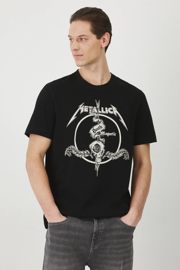 Bavlněné tričko pánské Metallica černá barva regular černá RS25-TSM670