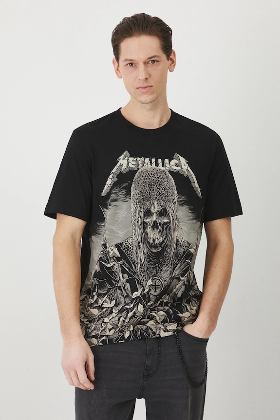 T-shirt bawełniany męski Metallica kolor czarny okrągły czarny RS25-TSM671
