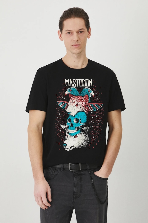 T-shirt bawełniany męski Mastodon kolor czarny okrągły czarny RS25-TSM672