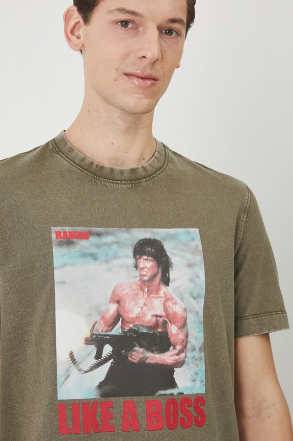 T-shirt bawełniany męski Rambo kolor zielony zielony RS25-TSM677
