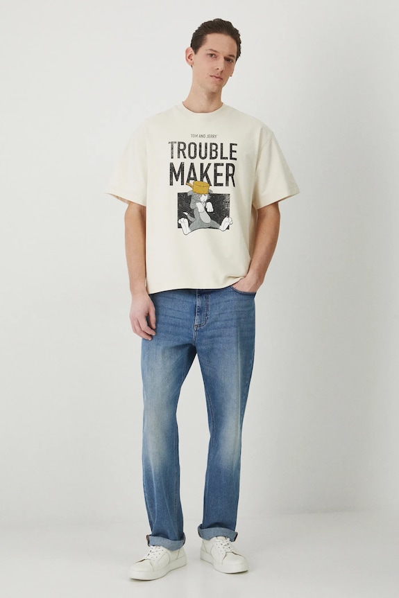 T-shirt bawełniany męski Tom and Jerry kolor beżowy RS25.TSM678 beżowy RS25