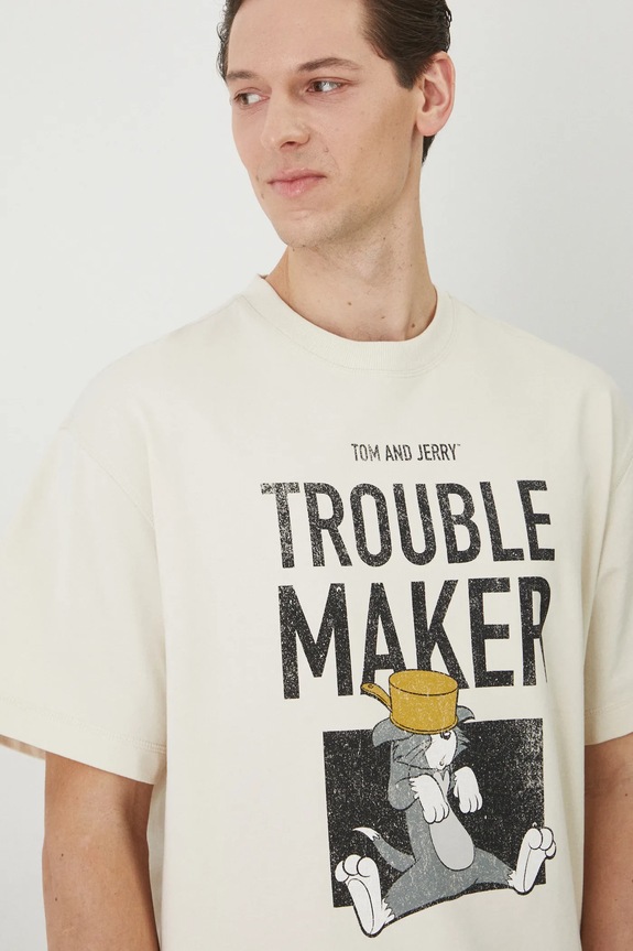 T-shirt bawełniany męski Tom and Jerry kolor beżowy beżowy RS25.TSM678