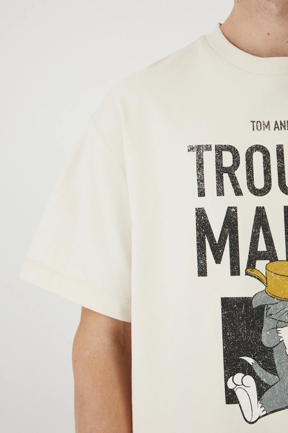 T-shirt bawełniany męski Tom and Jerry kolor beżowy RS25.TSM678 beżowy