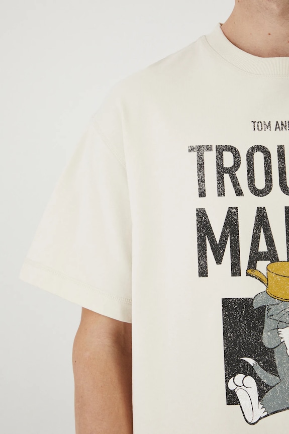 T-shirt bawełniany męski Tom and Jerry kolor beżowy RS25.TSM678 beżowy