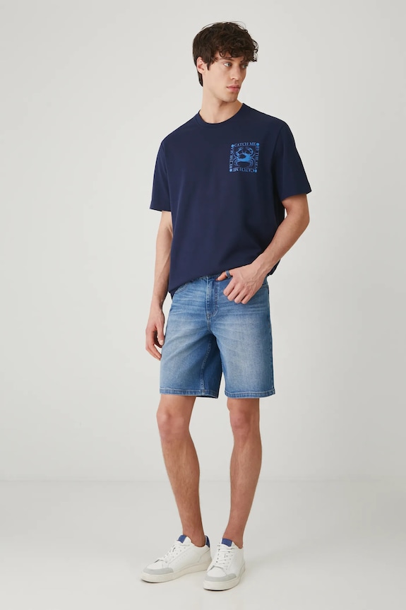 T-shirt bawełniany męski z nadrukiem kolor granatowy okrągły granatowy RS25-TSM701