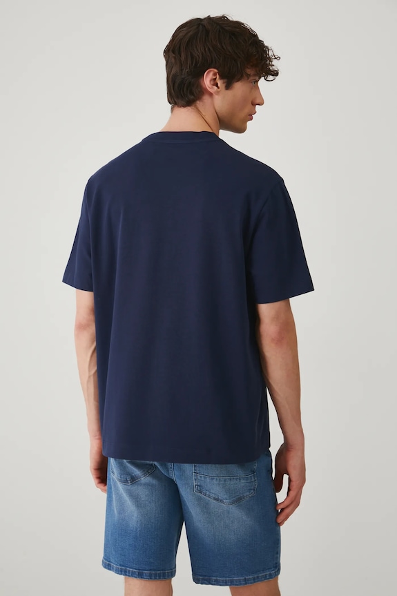 Odzież T-shirt bawełniany męski z nadrukiem kolor granatowy RS25-TSM701 granatowy
