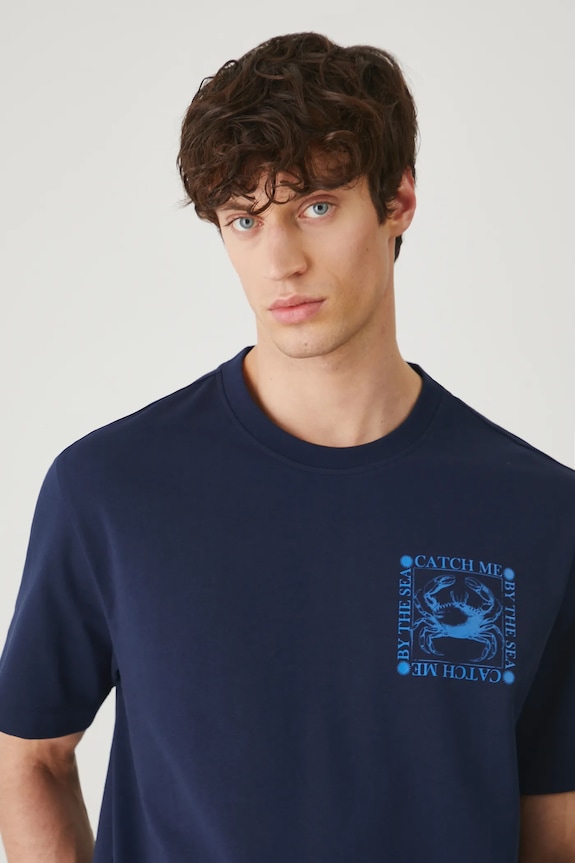 T-shirt bawełniany męski z nadrukiem kolor granatowy granatowy RS25-TSM701
