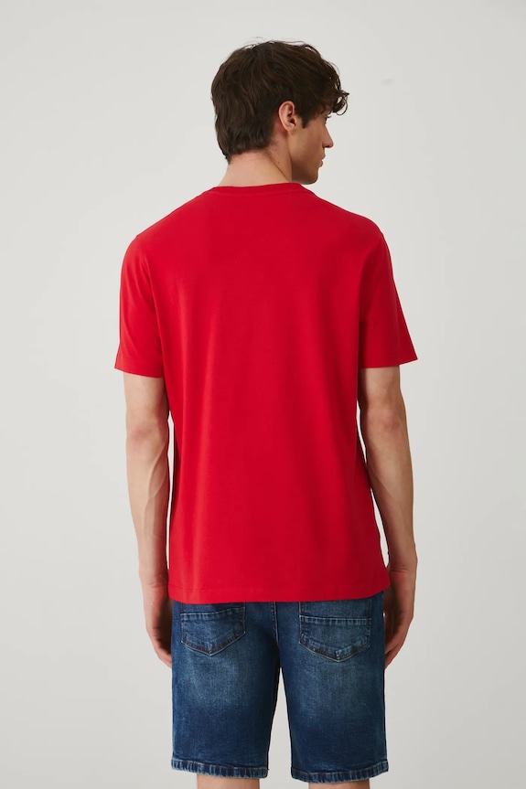 Odzież T-shirt bawełniany męski z elastanem z nadrukiem kolor czerwony RS25-TSM702 czerwony