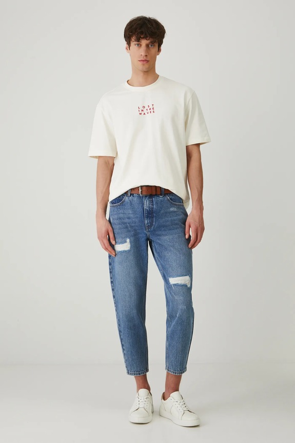 T-shirt męski z nadrukiem kolor beżowy RS25-TSM713 beżowy RS25