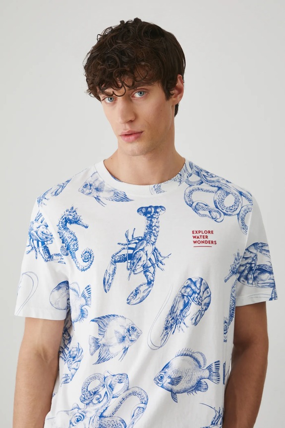 T-shirt bawełniany męski wzorzysty kolor biały bawełna biały RS25.TSM714