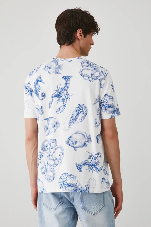 Odzież T-shirt bawełniany męski wzorzysty kolor biały RS25.TSM714 biały