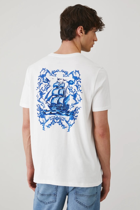 Odzież T-shirt bawełniany męski z nadrukiem kolor biały RS25-TSM715 biały