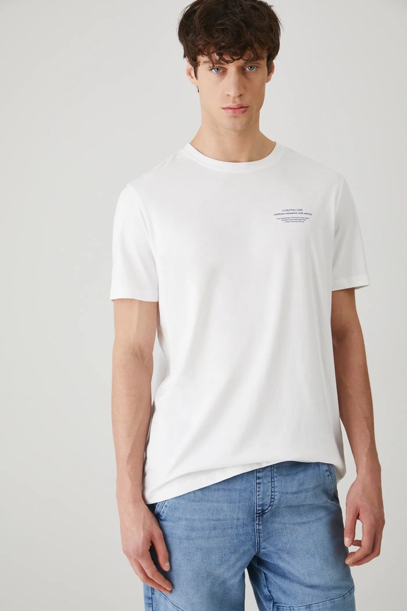 T-shirt bawełniany męski z nadrukiem kolor biały biały RS25-TSM715