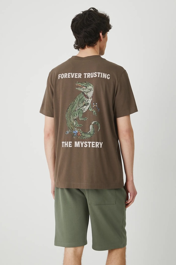 Odzież T-shirt bawełniany męski z elastanem z nadrukiem kolor brązowy RS25-TSM807 brązowy