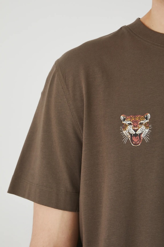 T-shirt bawełniany męski z elastanem z nadrukiem kolor brązowy RS25-TSM807 brązowy