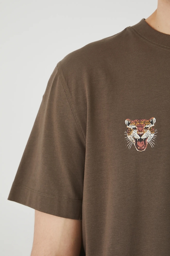 T-shirt bawełniany męski z elastanem z nadrukiem kolor brązowy RS25-TSM807 brązowy
