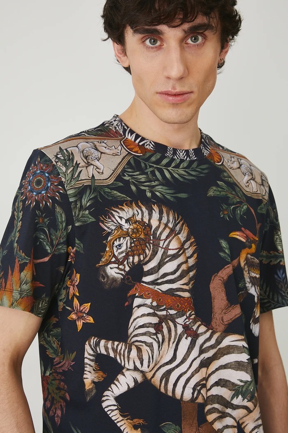 Odzież T-shirt bawełniany męski z elastanem wzorzysty kolor czarny RS25.TSM809 czarny