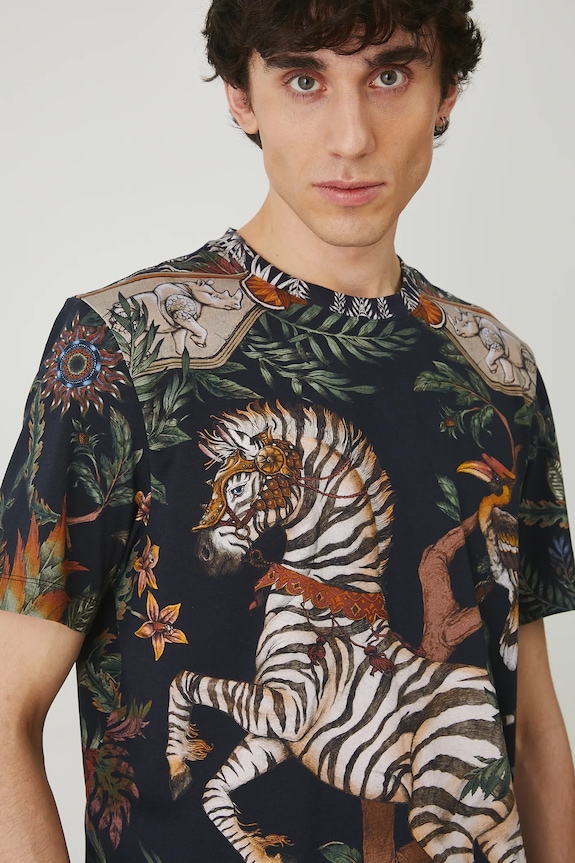Odzież T-shirt bawełniany męski z elastanem wzorzysty kolor czarny RS25.TSM809 czarny