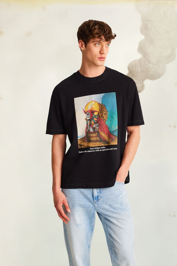 Βαμβακερό μπλουζάκι Medicine στάμπα μαύρο RS25-TSM851