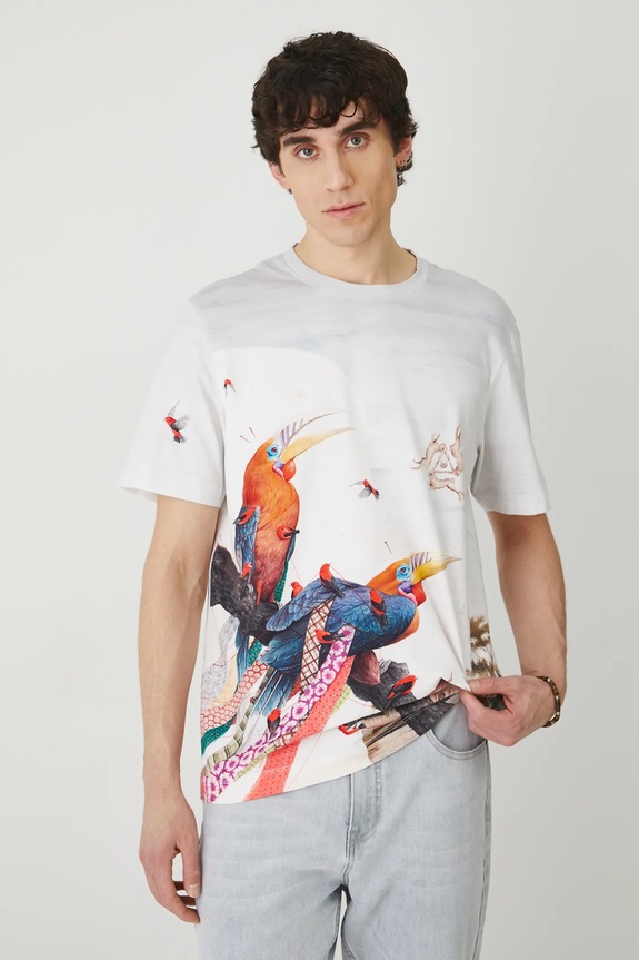 T-shirt bawełniany męski z elastanem z kolekcji El Gato Chimney x Medicine kolor beżowy RS25-TSM853 beżowy RS25