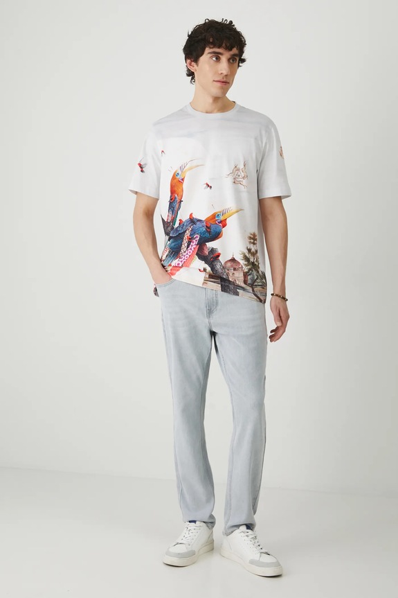 Odzież T-shirt bawełniany męski z elastanem z kolekcji El Gato Chimney x Medicine kolor beżowy RS25-TSM853 beżowy