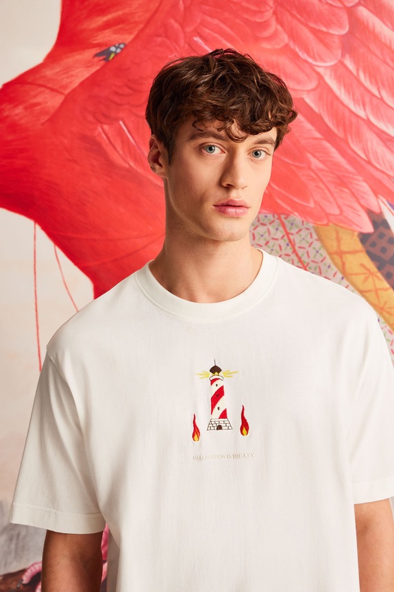 Βαμβακερό μπλουζάκι Medicine απλικέ μπεζ RS25-TSM861