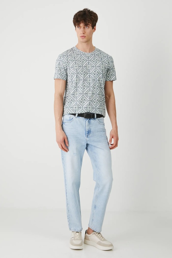 T-shirt bawełniany męski z elastanem wzorzysty kolor turkusowy RS25-TSM902 turkusowy RS25