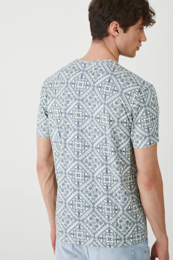 Odzież T-shirt bawełniany męski z elastanem wzorzysty kolor turkusowy RS25-TSM902 turkusowy