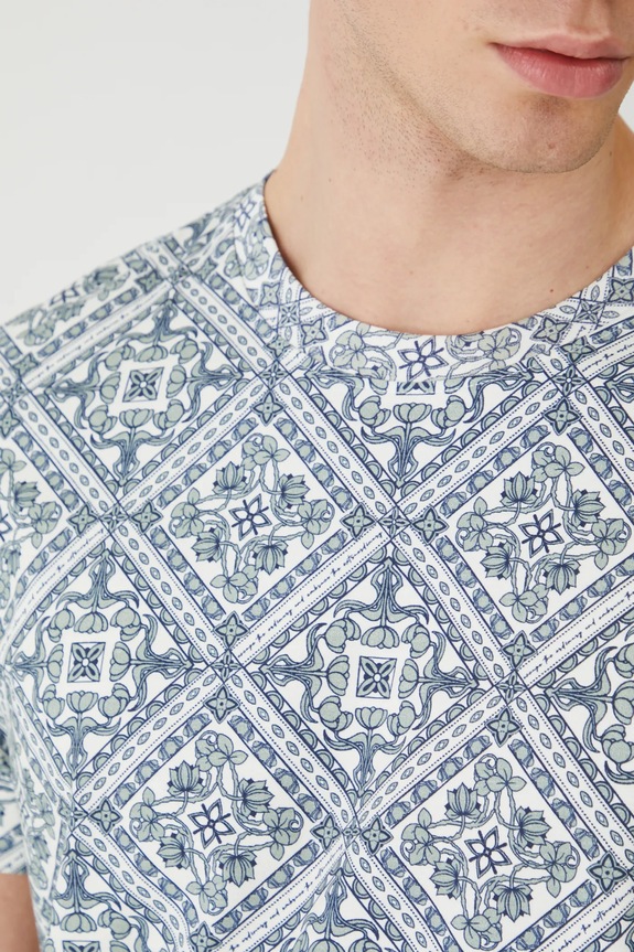 T-shirt bawełniany męski z elastanem wzorzysty kolor turkusowy RS25-TSM902 turkusowy