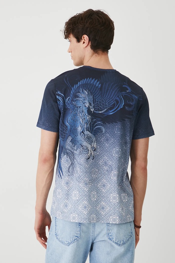 Odzież T-shirt bawełniany męski z elastanem wzorzysty kolor niebieski RS25-TSM910 niebieski