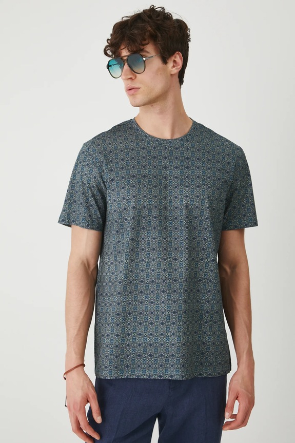 T-shirt bawełniany męski z drobnym wzorem kolor granatowy bawełna granatowy RS25-TSM911