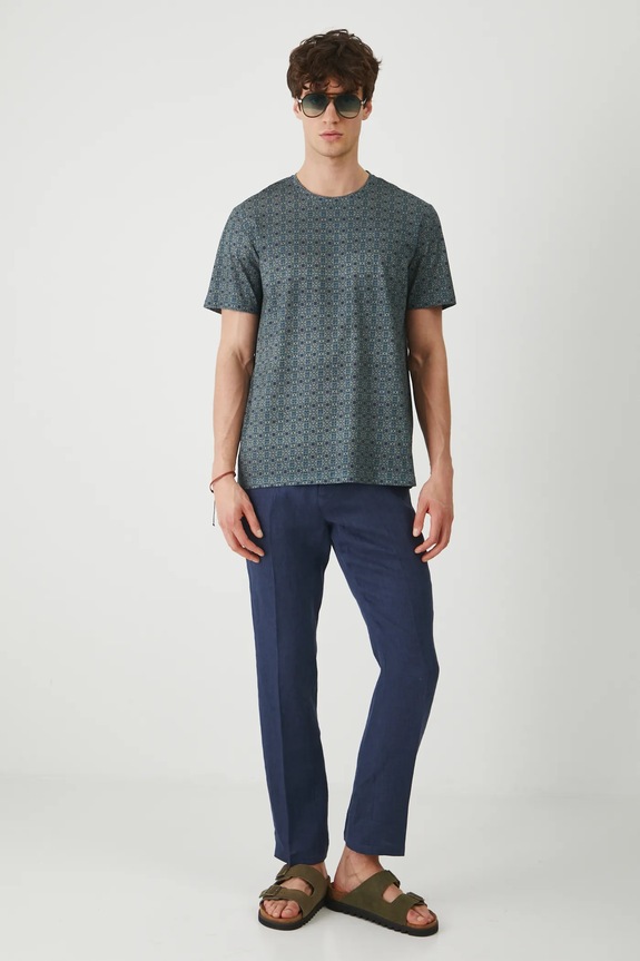 T-shirt bawełniany męski z drobnym wzorem kolor granatowy RS25-TSM911 granatowy RS25