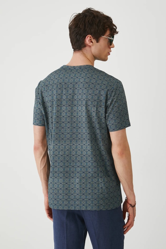 Odzież T-shirt bawełniany męski z drobnym wzorem kolor granatowy RS25-TSM911 granatowy