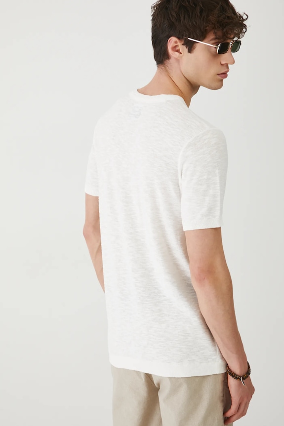 Odzież T-shirt z domieszką lnu męski z fakturą kolor beżowy RS25-TSM930 beżowy