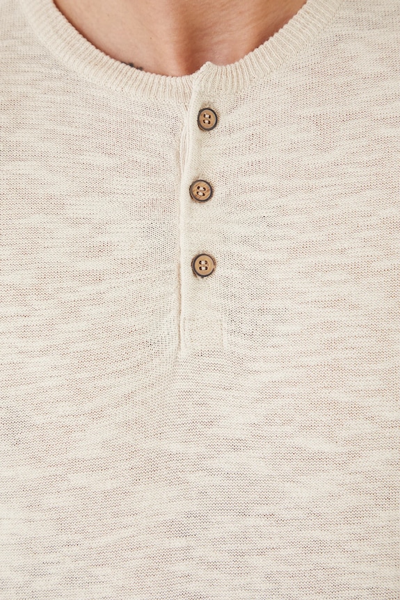 T-shirt z domieszką lnu męski z fakturą kolor beżowy RS25-TSM930 beżowy