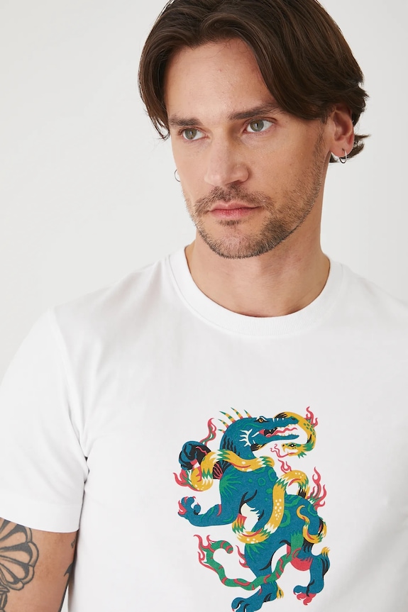 T-shirt bawełniany męski z elastanem z nadrukiem kolor biały biały RS25-TSMA16