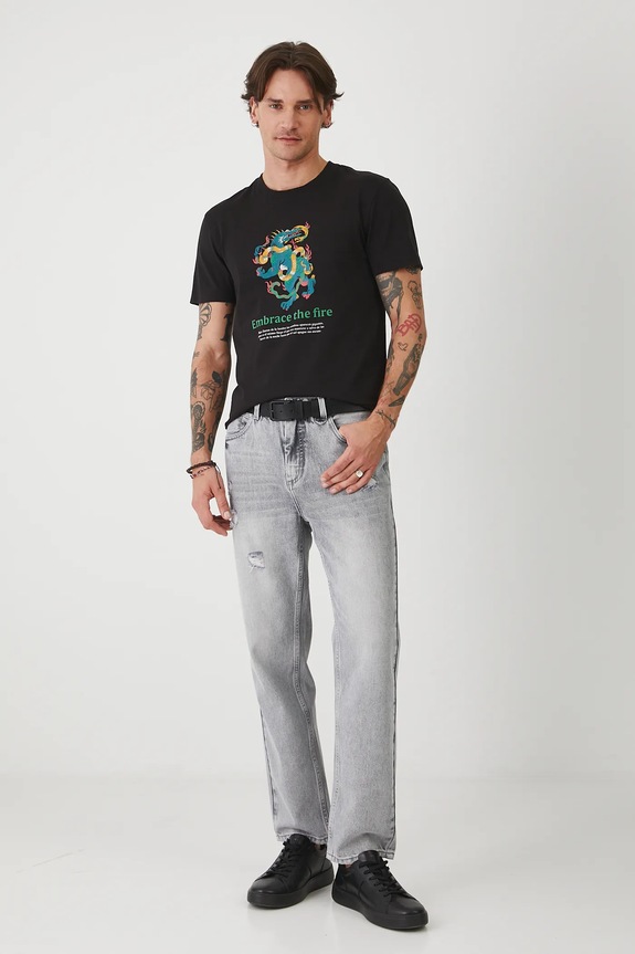 T-shirt bawełniany męski z elastanem z nadrukiem kolor czarny RS25-TSMA16 czarny RS25